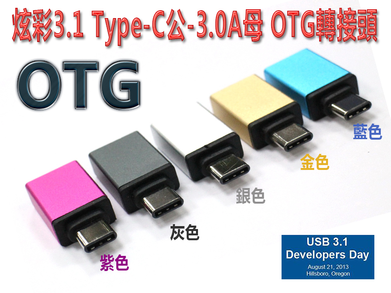 炫彩3.1 Type-C公-3.0A母 OTG轉接頭灰